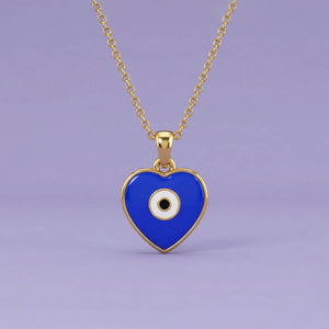 Blue Heart Evil Eye Gold Pendant