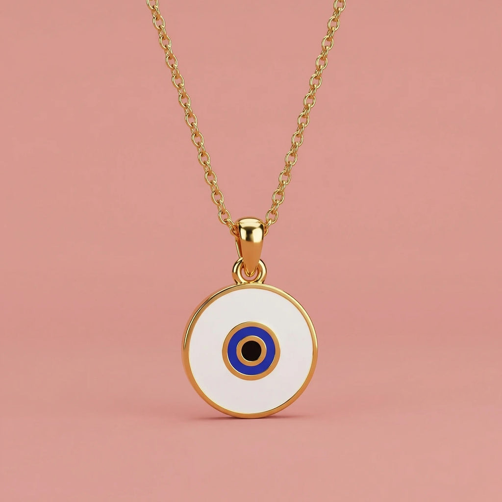 Classic Evil Eye Disc Gold Pendant | Tinyfacets | cute classic evil eye disc gold pendant design