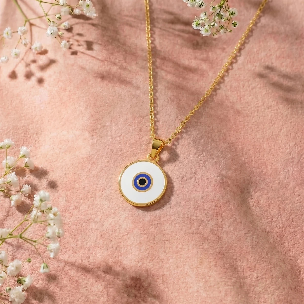 Classic Evil Eye Disc Gold Pendant | Tinyfacets | minimal classic evil eye disc gold pendant style