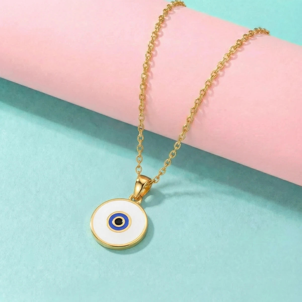 Classic Evil Eye Disc Gold Pendant | Tinyfacets | everyday classic evil eye disc gold pendant wear