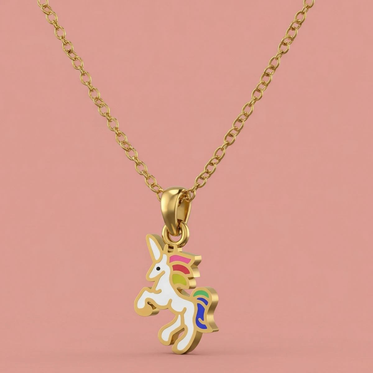Rainbow Unicorn Kids Gold Pendant | Tinyfacets | cute rainbow unicorn kids gold pendant design