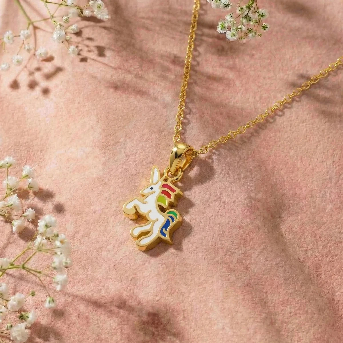 Rainbow Unicorn Kids Gold Pendant | Tinyfacets | minimal rainbow unicorn kids gold pendant style