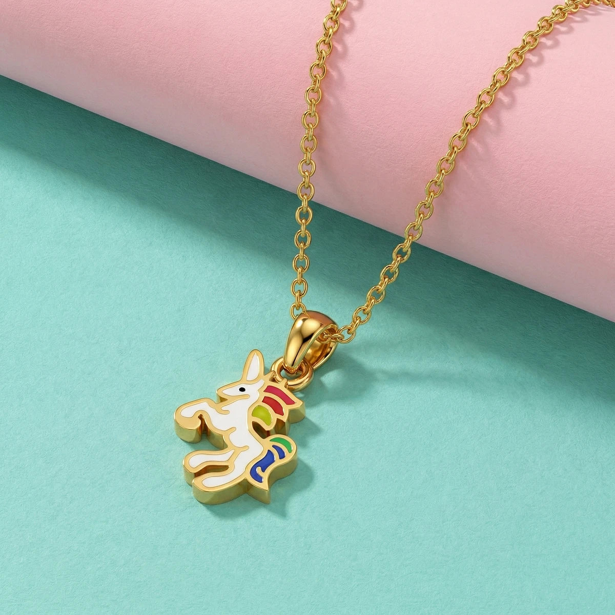 Rainbow Unicorn Kids Gold Pendant | Tinyfacets | everyday rainbow unicorn kids gold pendant wear