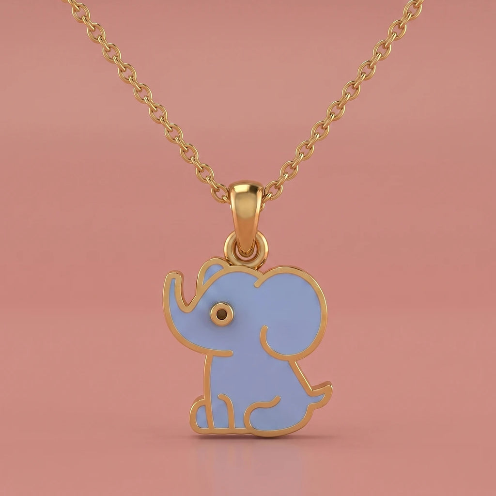 Little Blue Elephant Charm Gold Pendant | Tinyfacets | cute elephant charm jewelry gold