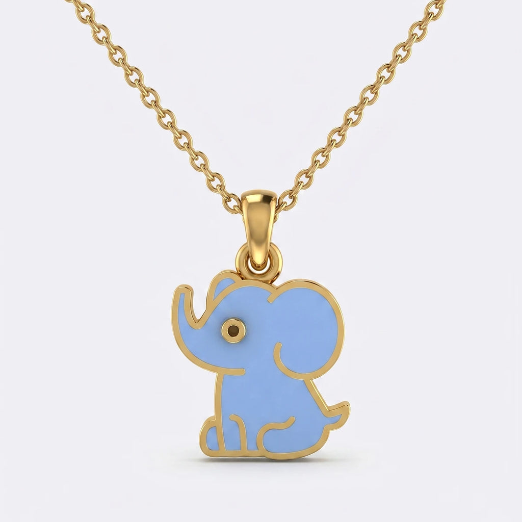 Little Blue Elephant Charm Gold Pendant | Tinyfacets | animal pendant gold elephant design