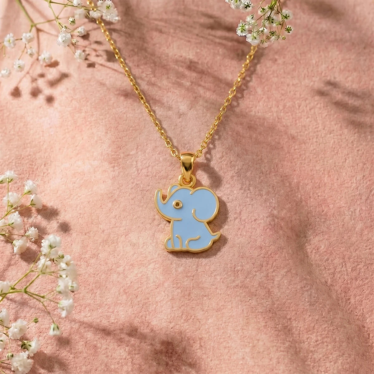 Little Blue Elephant Charm Gold Pendant | Tinyfacets | elephant necklace everyday gold
