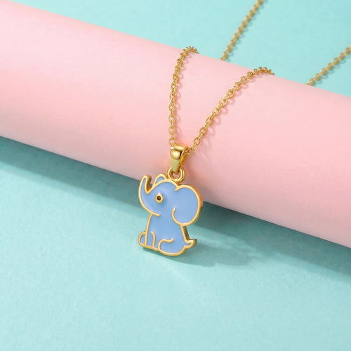 Little Blue Elephant Charm Gold Pendant | Tinyfacets | playful elephant charm pendant