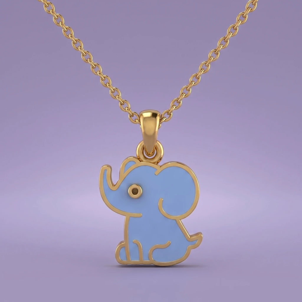 Little Blue Elephant Charm Gold Pendant | Tinyfacets | blue elephant gold pendant necklace