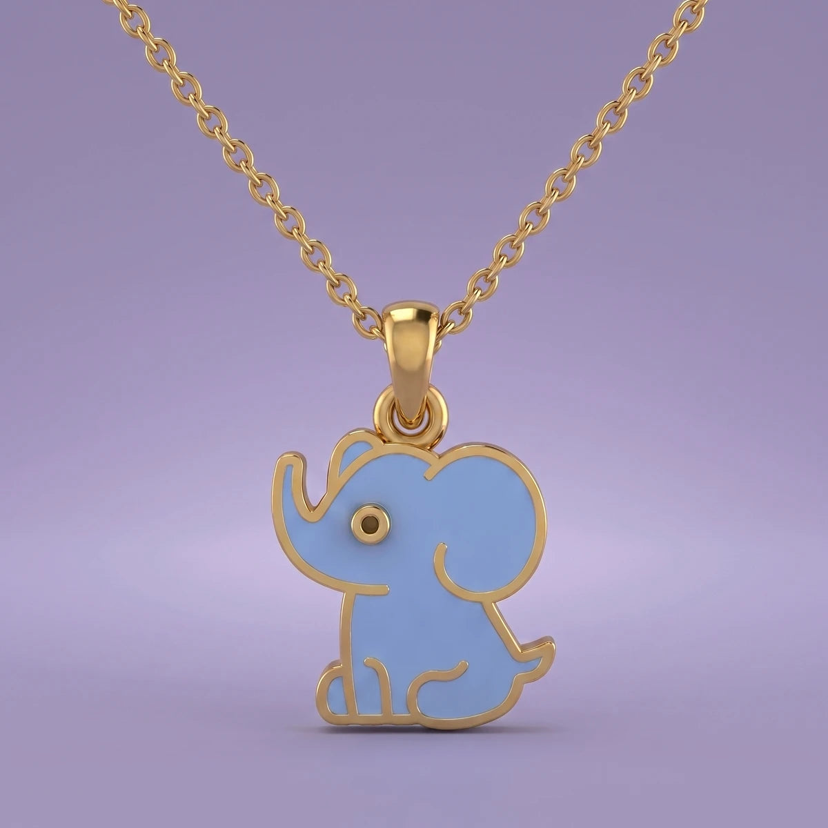 Little Blue Elephant Charm Gold Pendant | Tinyfacets | blue elephant gold pendant necklace