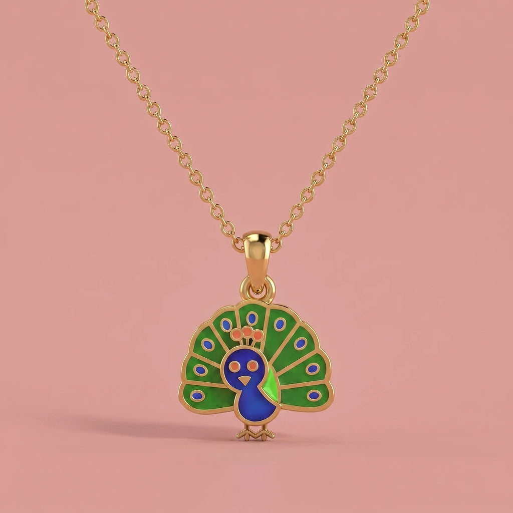 Little Peacock Charm Gold Pendant | Tinyfacets | bird charm necklace gold peacock