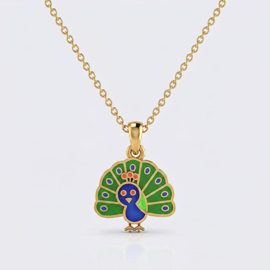 Little Peacock Charm Gold Pendant | Tinyfacets | nature inspired jewelry gold pendant