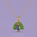 Little Peacock Charm Gold Pendant | Tinyfacets | peacock gold pendant colorful design