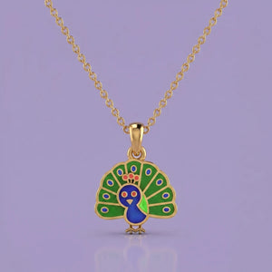 Peacock Colour Gold Pendant for Kids