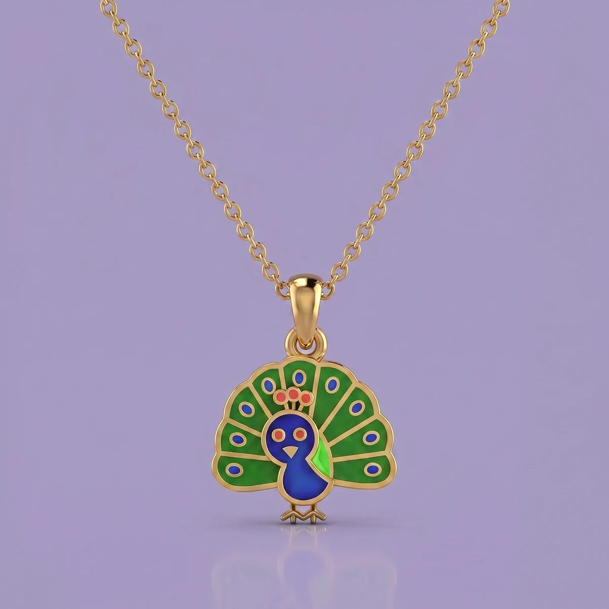 Little Peacock Charm Gold Pendant | Tinyfacets | peacock gold pendant colorful design