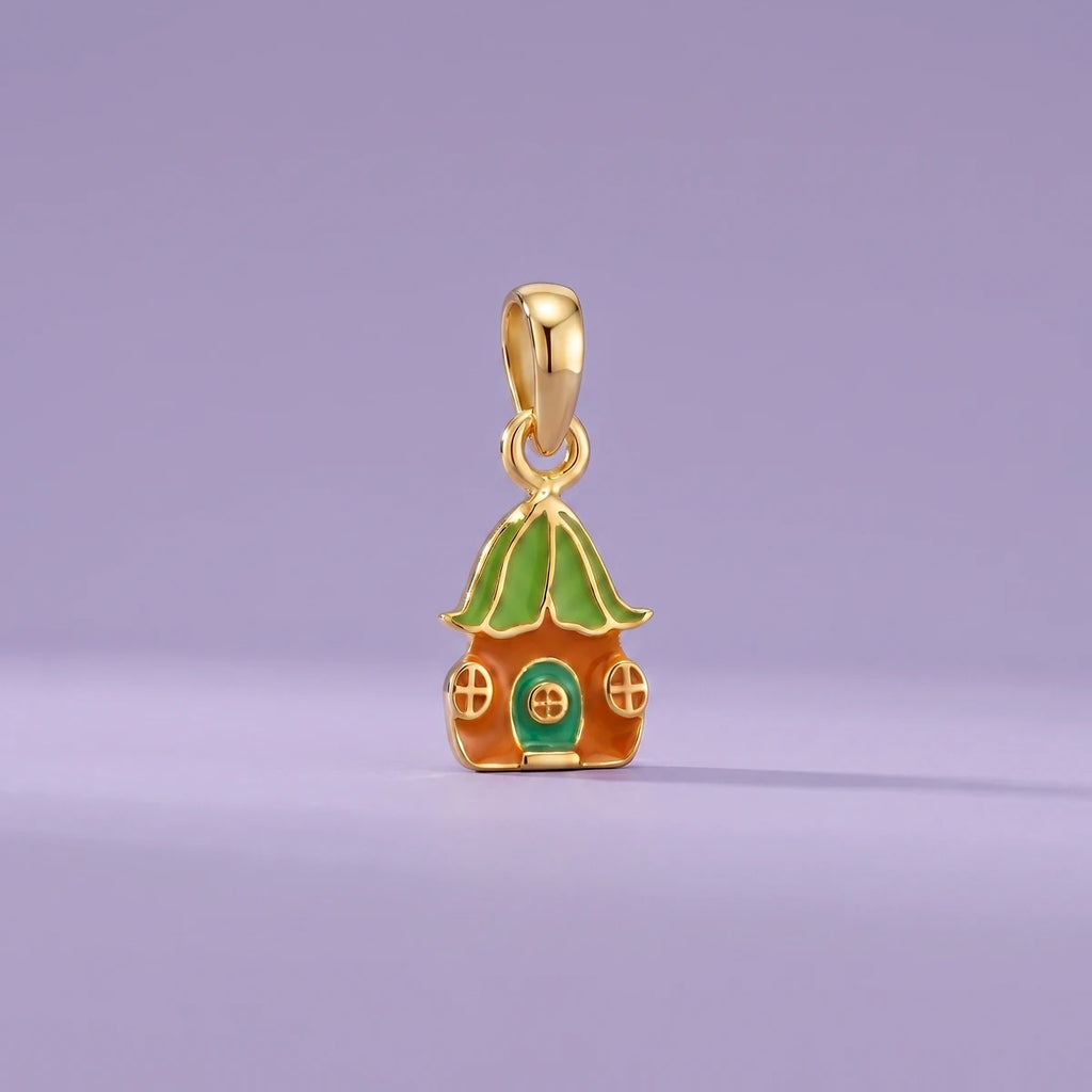 Enchanted Cottage Gold Pendant | Tinyfacets | cottage gold pendant enamel design
