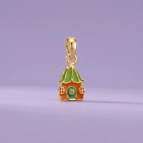Enchanted Cottage Gold Pendant | Tinyfacets | cottage gold pendant enamel design