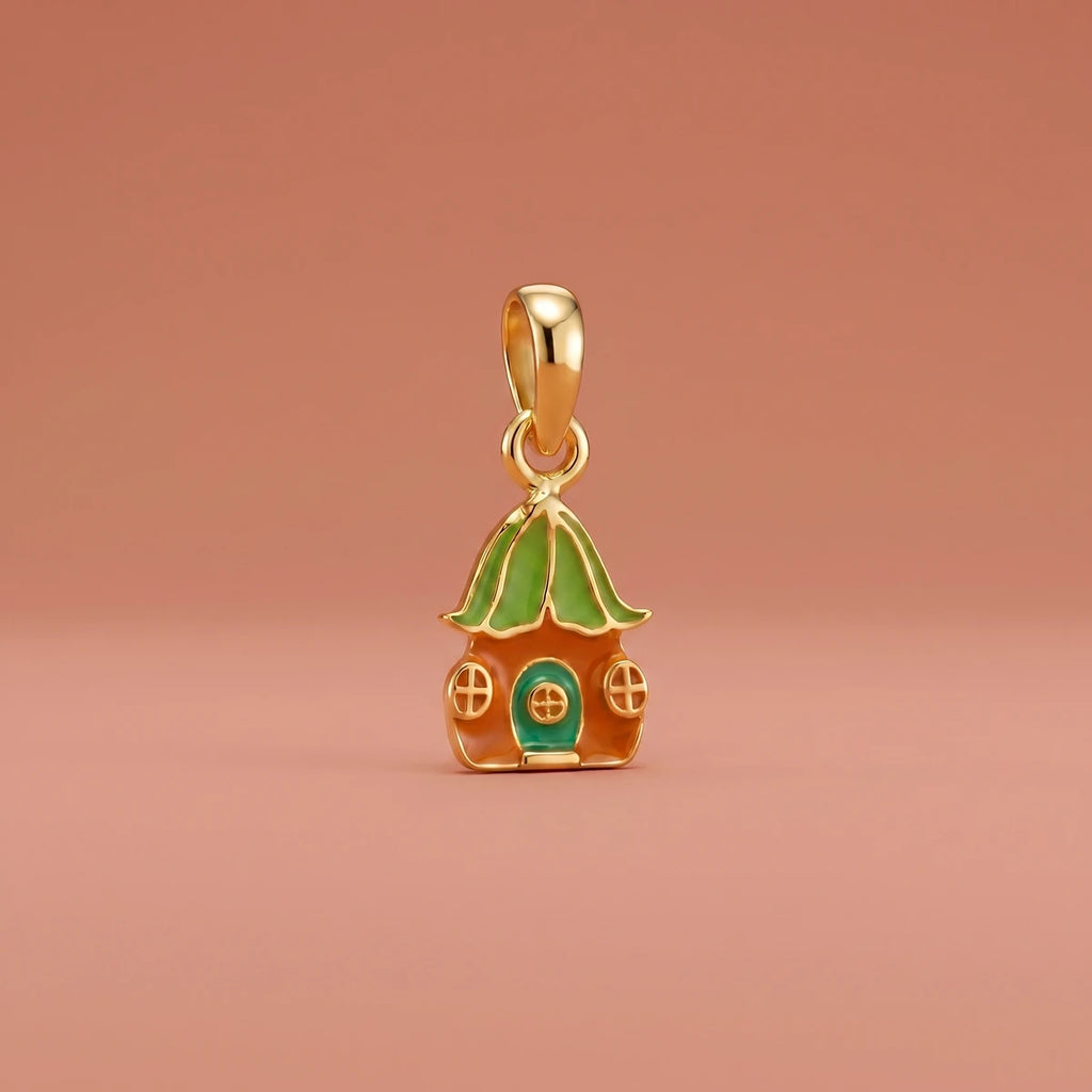 Enchanted Cottage Gold Pendant | Tinyfacets | house charm necklace gold jewelry