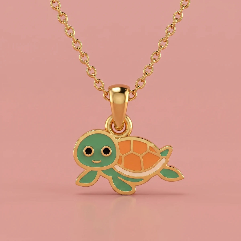 Little Turtle Charm Gold Pendant | Tinyfacets | cute turtle jewelry gold design