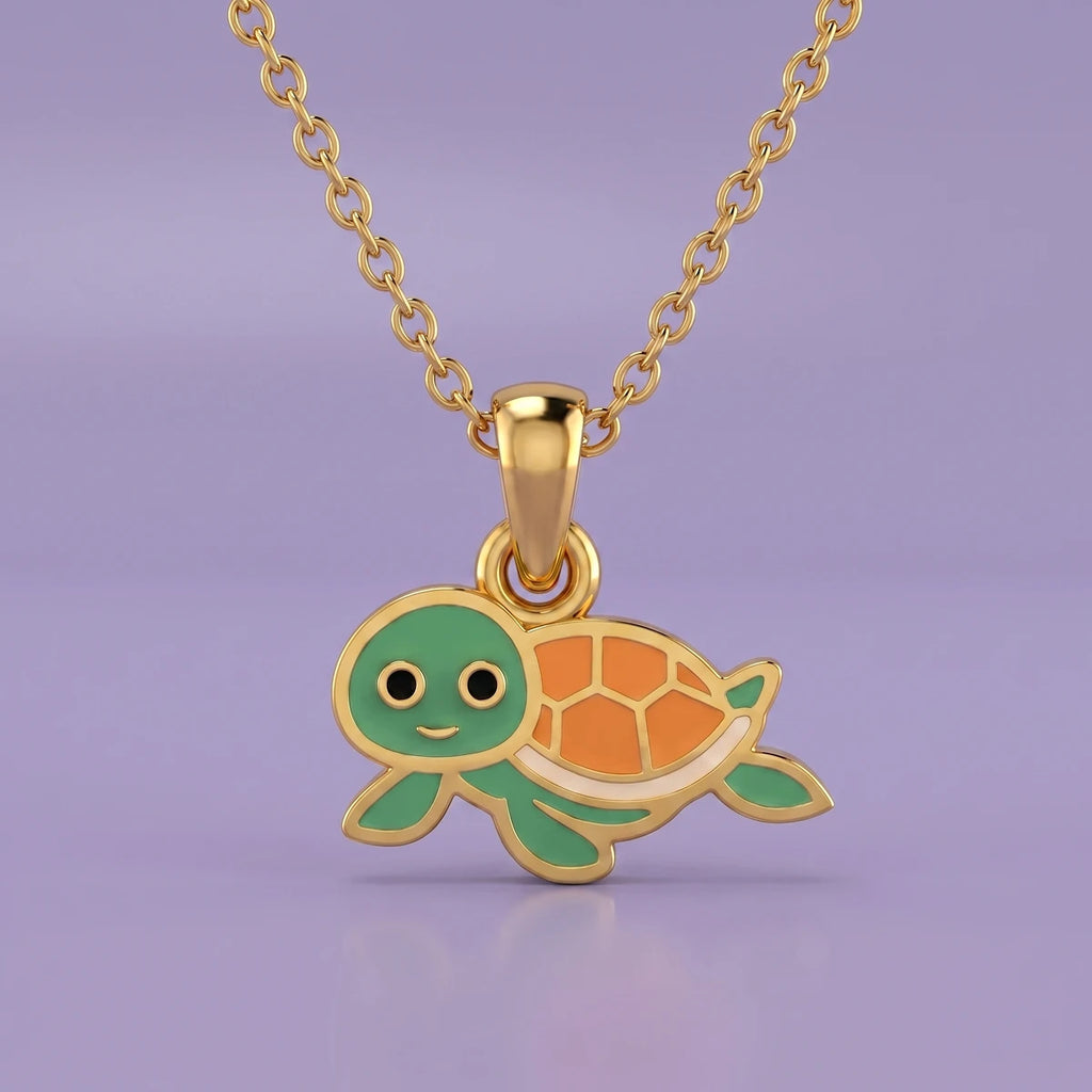 Little Turtle Charm Gold Pendant | Tinyfacets | turtle gold pendant charm necklace
