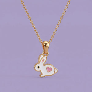 Tiny Bunny with Heart Gold Pendant