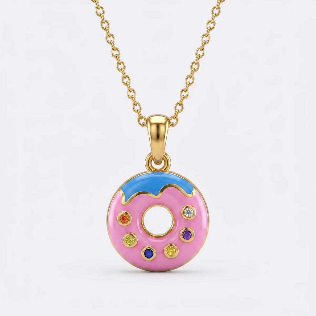 Sprinkle Donut Delight Gold Pendant | Tinyfacets | cute donut jewelry pendant gold