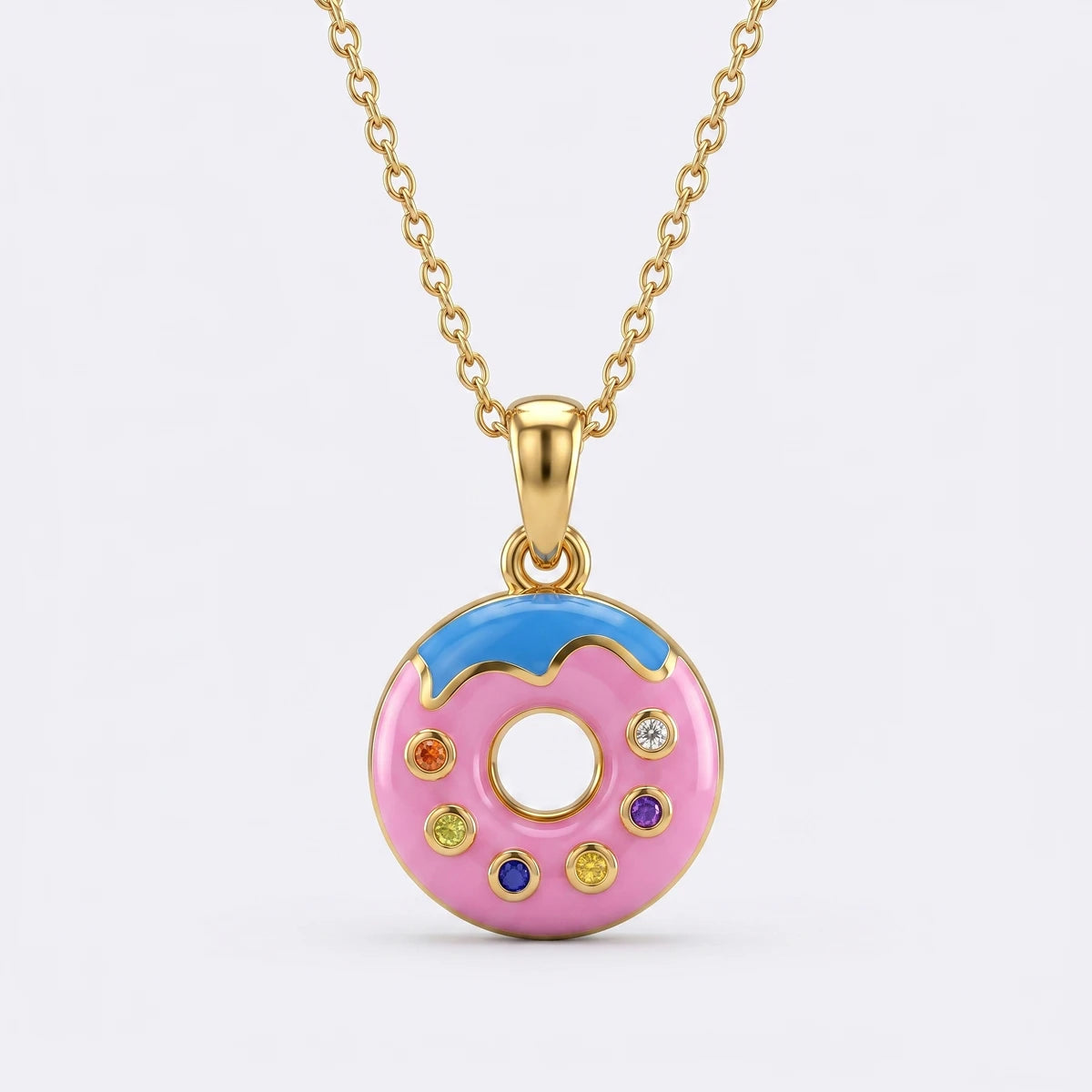 Sprinkle Donut Delight Gold Pendant | Tinyfacets | cute donut jewelry pendant gold
