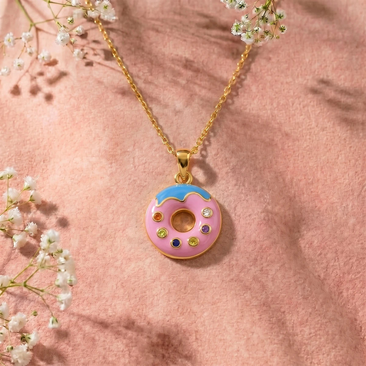 Sprinkle Donut Delight Gold Pendant | Tinyfacets | playful donut necklace gold