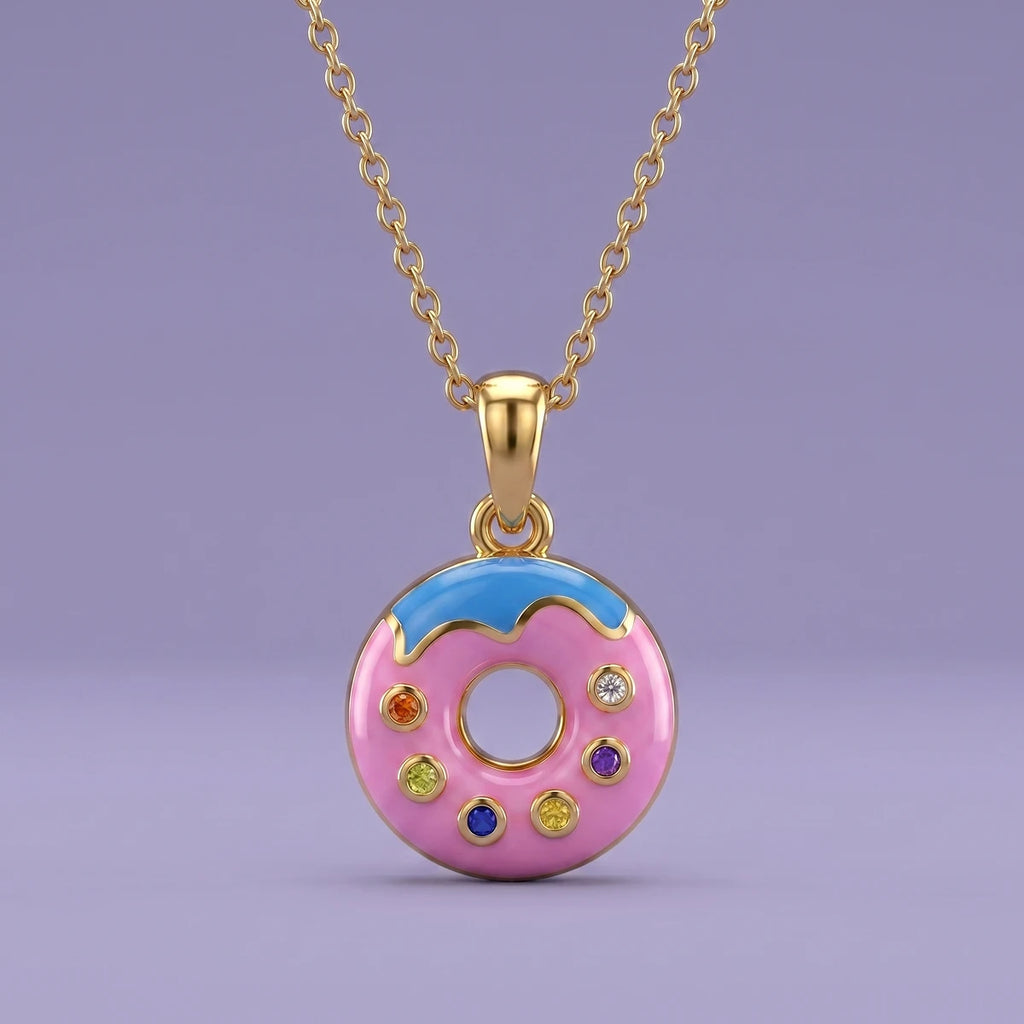 Sprinkle Donut Delight Gold Pendant | Tinyfacets | donut gold pendant sprinkle design