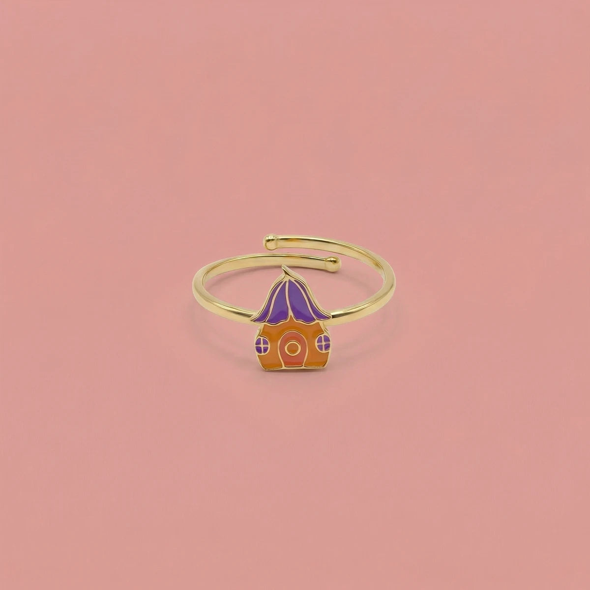Magical Mushroom Cottage Gold Ring | Tinyfacets | cute magical mushroom cottage gold ring design