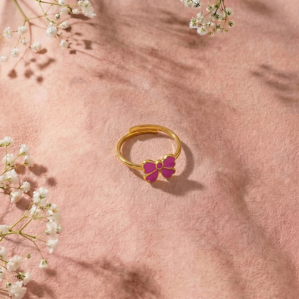 Pink Enamel Bow Ring | Tinyfacets | everyday pink enamel bow ring wear