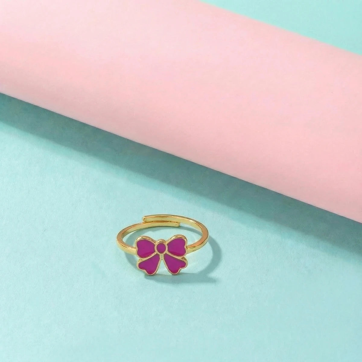 Pink Enamel Bow Ring | girls gold ring