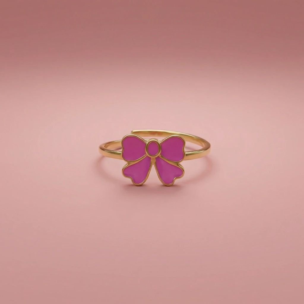 Pink Enamel Bow Ring | Tinyfacets | cute pink enamel bow ring design