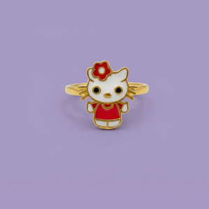 Little Kitty Enamel Ring In Gold