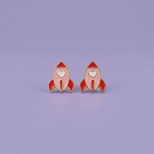 Space Rocket Gold Stud Earrings