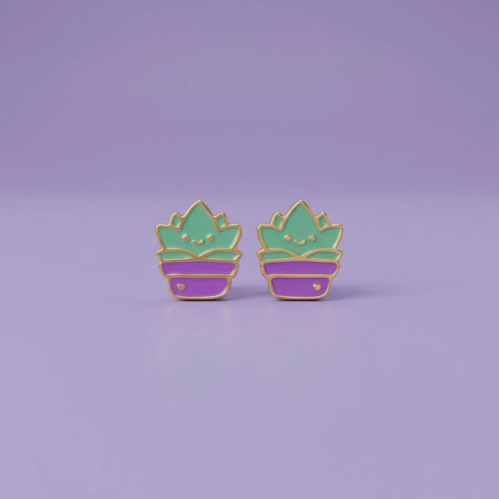 Tiny Desert Bloom Succulent Gold Studs | Tinyfacets | tiny desert bloom succulent gold studs