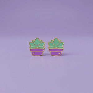 Cactus Flower Gold Stud Earrings for Girls