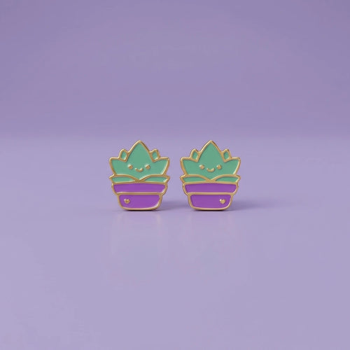 Tiny Desert Bloom Succulent Gold Studs | Tinyfacets | tiny desert bloom succulent gold studs