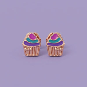 Colourful Cupcake Stud Earrings in Gold
