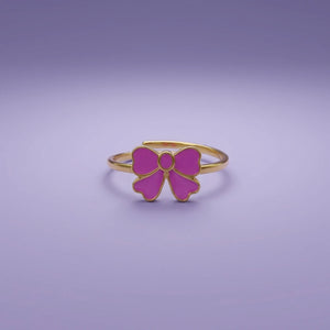 Enamel Pink Bow Ring In Gold